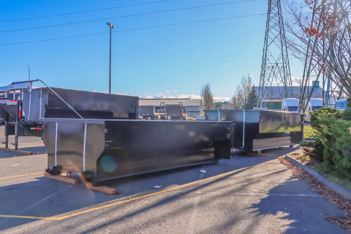 Roll-off dumpster ready for waste disposal at job site for 2 Yard Dumpster Rental in Mitchellville